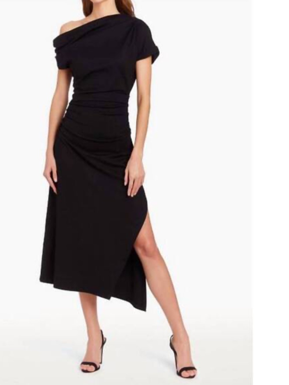 Amanda Uprichard Black One-Shoulder Midi Dress